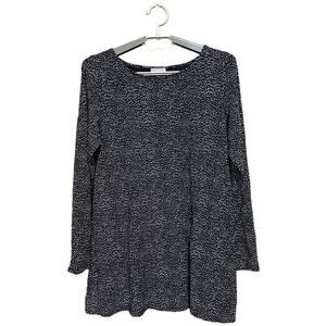 J Jill Tunic Blouse Size S Black White Mircro Print Long Sleeves Office Chic